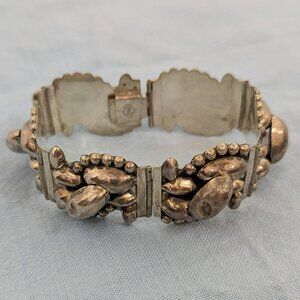 Vintage CMB Mexican Sterling Silver Hinged Link Bracelet - 6 7/8 inch
